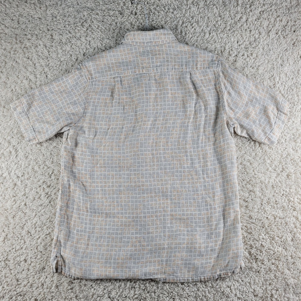 Tasso Elba Island Shirt Mens Size Medium Grey Silk Linen Geometric Button Up S/S - Picture 7 of 8
